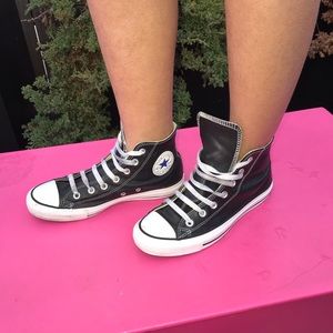 Black Leather Converse High Tops